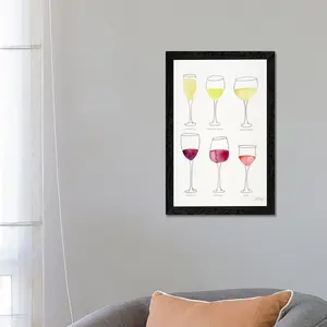 Wine Glasses by Cat Coquillette - Painting on Canvas Black Floater Framed / 101.6cm H x 66.04cm W x 1.91cm D