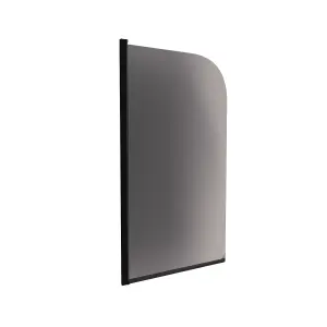 Nes Home Denver 800mm Curved Bath Screen Matt Black Profile Grey Tinted Glass Reversible