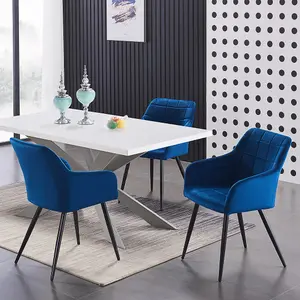 Camden Duke White LUX Dining Set with 4 Royal Blue Velvet Chairs