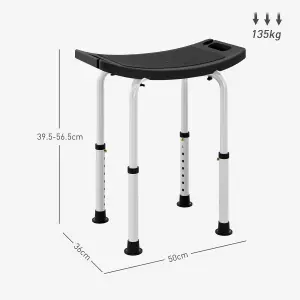 HOMCOM Aluminium Shower Stool w/ Adjustable Height Non-Slip Bath Stool Black