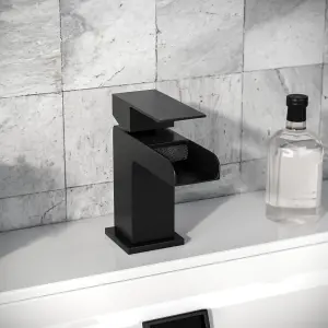 Nes Home Matt Black Waterfall Waterfall Cloakroom Basin Mono Mixer