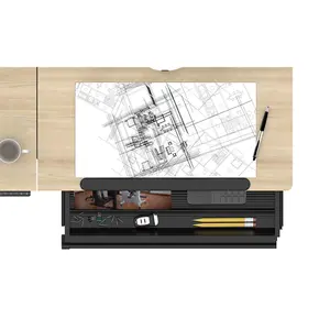 Height Adjustable Black Oak Electric Drafting Desk 1200 x 600mm with Tilt Feature