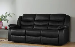 3 Seat Black Recliner Sofa Leather bonded Reclining Lazy boy Sofa Suite Sofas Chair D Pro T Homeware