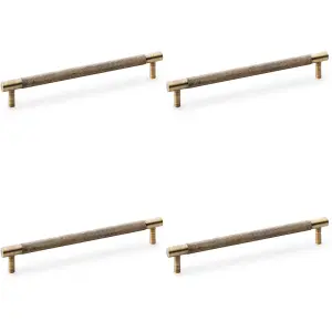 4 PACK - Knurled T Bar Door Pull Handle - Antique Brass - 192mm Centres Premium Drawer