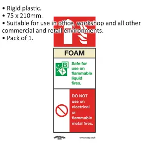 High-Visibility Foam Fire Extinguisher Safety Sign - Durable Rigid Plastic 75 x 210mm