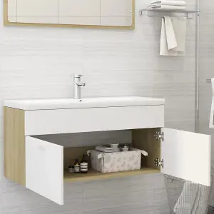 Berkfield Sink Cabinet with Built-in Basin White and Sonoma Oak Engineered Wood