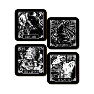 Deadly Tarot The Slayer, The Werewolf, The Undead & The Vampyre Coaster (Pack of 4) Black/White (One Size)