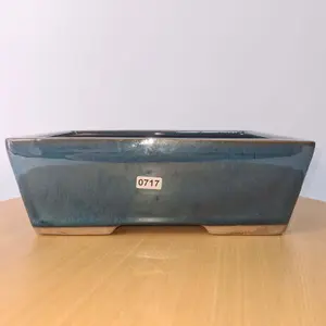 25cm Glazed Bonsai Pot - Rectangle - 25cm x 18cm x 9cm - Blue