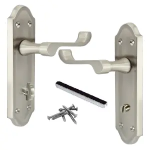 Ashford Door Handle Bathroom Lock Scroll Lever - Satin