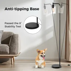 COSTWAY Industrial Floor Lamp Standing Lamp with Hanging Glass Lampshade & Foot Switch Black