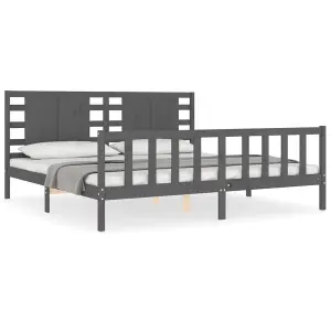 Berkfield Bed Frame with Headboard Grey 200x200 cm Solid Wood