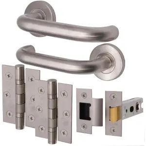 AFIT Satin Stainless Steel Return To Door Lever on Rose Handle Latch Kit - 76mm Hinges 76mm Latch