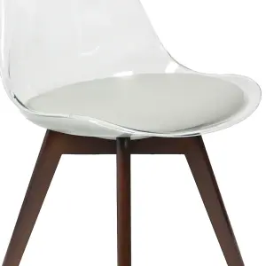 Soho Clear and Light Grey Plastic Dining Chair with Squared Dark Wood Legs