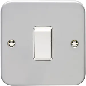 1 Gang Single Light Switch 2 Way 10A HEAVY DUTY METAL CLAD - White Trim & Rocker