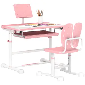 AIYAPLAY Height Adjustable Kids Desk and Chair Set w/ Tilted Desktop - Pink