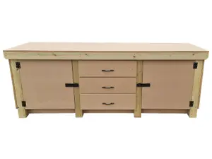 Wooden work bench with drawers and double lockable cupboard (V.8) (H-90cm, D-70cm, L-210cm) with double shelf