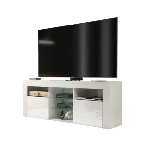 TV Unit 145cm Modern White with High Gloss Doors - Creative Furniture