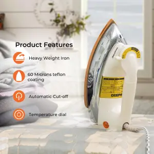 Geepas 1200W Heavy Weight Dry Iron Non Stick Sole Plate Overheat Protection