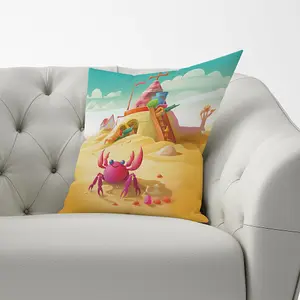 Pink Crab On A Beach Holiday Cushions 33cm x 48cm