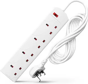 DESIRETECH White 10 Meter  Electric Extension Lead - 4 Gang, 3 Pin Cable with UK Plug ,Wall Mountable & Multi Socket