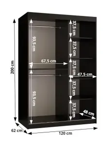 Ramiro I Contemporary 2 Sliding Door Wardrobe 5 Shelves 2 Rails White Matt (H)2000mm (W)1200mm (D)620mm