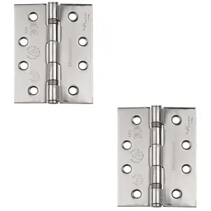 2 PACK - PAIR Grade 13 Heavy Duty Slim Knuckle Hinge - 107 x 77mm Bright Stainless Steel