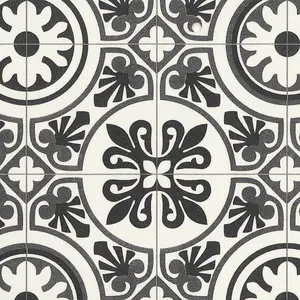 Celtic Motif Black White Designer Effect Anti-Slip Vinyl Flooring Sheet For Kitchen Bathroom Dinning Room -7m(23') X 2m(6'6")-14m²