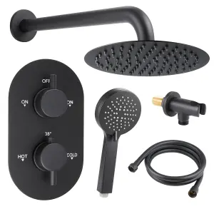 Matt Black Round Concealed Thermostatic Shower Valve Rainfall Set