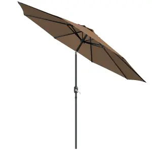 SunDaze 2.7M Taupe Garden Parasol Sun Shade Umbrella with Crank Handle & Tilt Mechanism