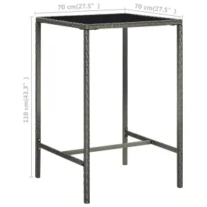 Berkfield Garden Bar Table Grey 70x70x110 cm Poly Rattan and Glass