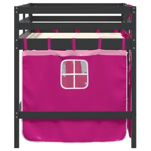 Berkfield Kids' Loft Bed with Curtains without Mattress Pink 90x200 cm