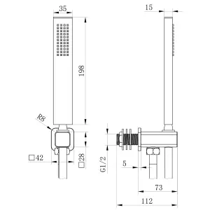 Alberto Chrome Square Single Function Shower Handset with Holder