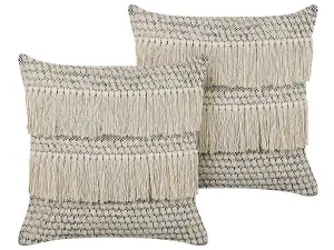 Set of 2 Cushions IRESINE Cotton 45 x 45 cm Geometric Beige