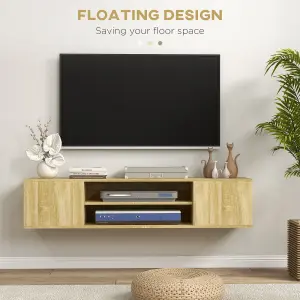 HOMCOM Floating TV Unit for 60" TVs W/ Shelves and Cabinets, Natural Wood Effect