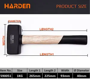 HARDEN 590051, heavy duty sledge stoning club hammer classic wooden handle 1 kg