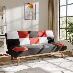 Red 3 Seat Fabric Sofa Couch Bed 3 Color Patchwork Checkered Sofabed