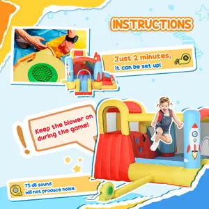 Outsunny Kids Bouncy Castle House Inflatable Trampoline Slide Water Pool 3 in 1 with Blower for Kids Age 3-8 Rocket Design