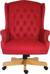 Chairman Super Large Executive Chair in Bonded Red leather with button back detailing