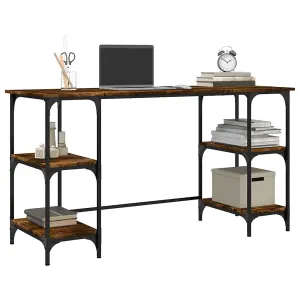 Berkfield Desk Smoked Oak 140x50x75 cm Metal and Engineered Wood