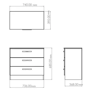 Yarmouth Ready assembled Grey 3 Drawer Chest (H)685mm (W)740mm (D)390mm