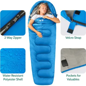 Mummy Sleeping Bag 3 Season Waterproof Adult Single Outdoor Camping Blue Trail