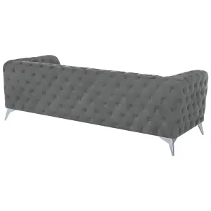 3 Seater Velvet Fabric Sofa Grey SOTRA