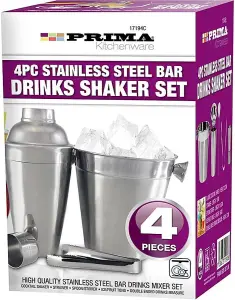 4Pc Cocktail Set Shaker Bar Mixer Stainless Steel Kit Drinks Ice Bucket Home