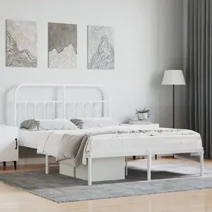 Berkfield Metal Bed Frame with Headboard White 135x190 cm