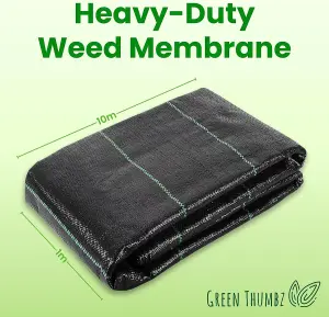 Heavy Duty Weed Membrane - 1m x 10m Folded Control Fabric 100gsm for Garden, Patios, Ground Cover & Landscape Protection