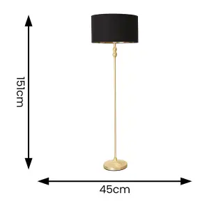 ValueLights Maggie Gold Metal Candlestick Floor Lamp with Black and Metallic Gold Lamp Shade