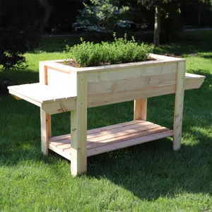 Ron Larch timber planter with side shelves and bottom shelf 400x800mm