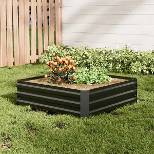 100cm W x 100cm D Galvanized Square Outdoor Raised Garden Bed Planter Box in Black