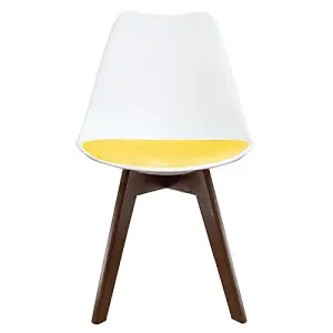 Soho White & Yellow Plastic Dining Chair with Squared Dark Wood Legs