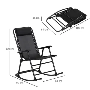 Outsunny Folding Rocking Chair Outdoor Portable Zero Gravity Chair Black